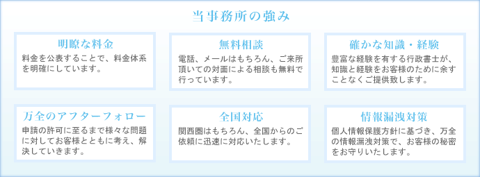 明確な料金・無料相談・確かな知識、経験・万全のアフターフォロー・全国対応・情報漏洩対策